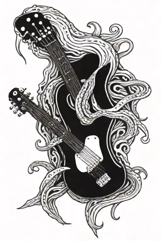 squid playing an electric bass guitar tattoo design idea