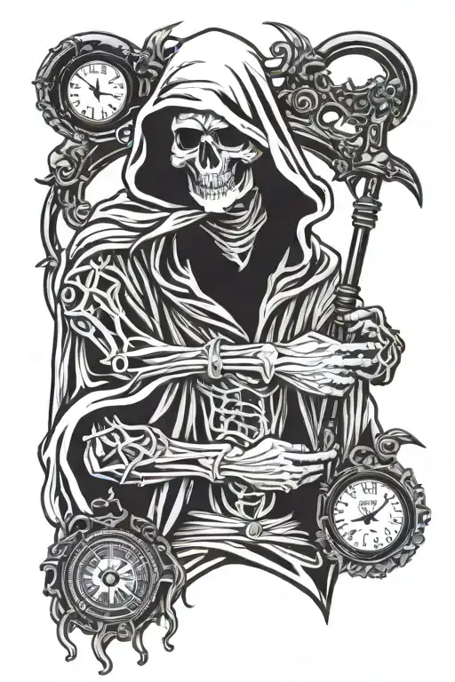 grim reaper holding stop watch tattoo design idea