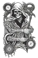grim reaper holding stop watch tattoo design idea