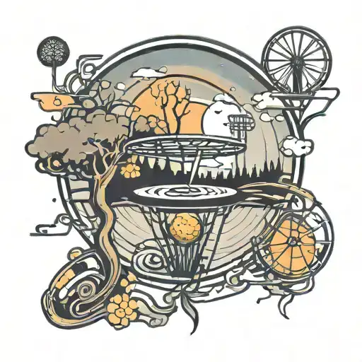 disc golf basket nestled tattoo design idea