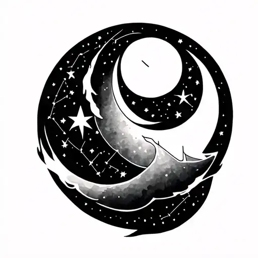 leo symbol constellation intertwined within moon and star tattoo design idea