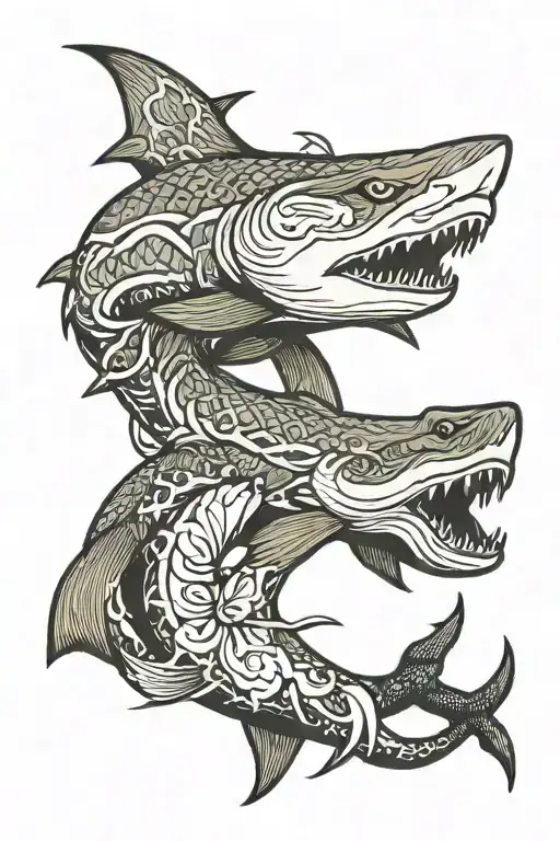 lemon shark and anchor intertwined tattoo design idea