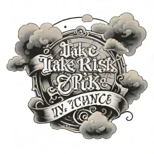 writting take the risk or lose the chance and in background clouds tattoo design idea