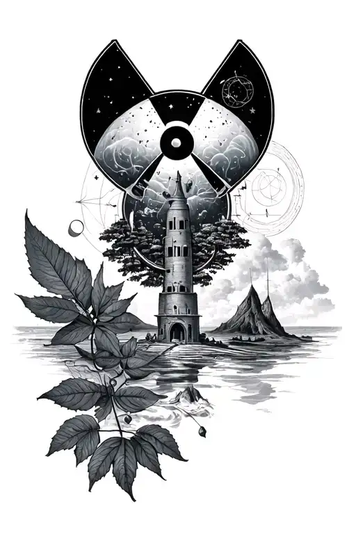 physics and nuclear and time and nature tattoo design idea