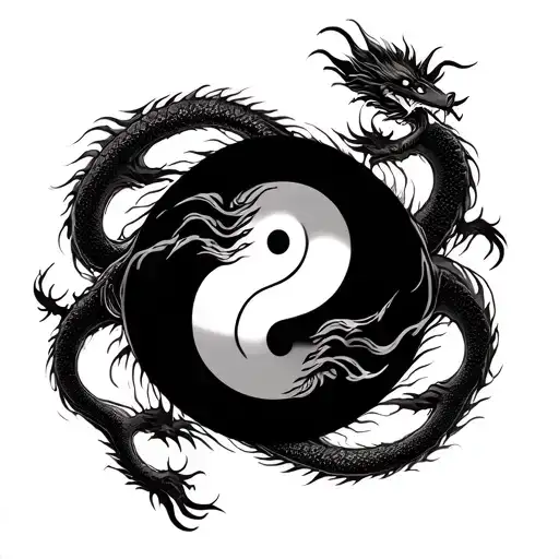 yin yang sign witha Chinese dragon circling it tattoo design idea