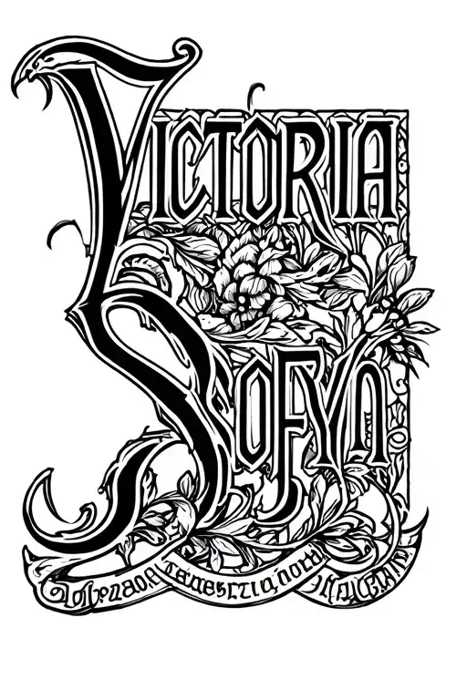"Victoria Sofya" two lines from the Slavic ornament with names tattoo design idea