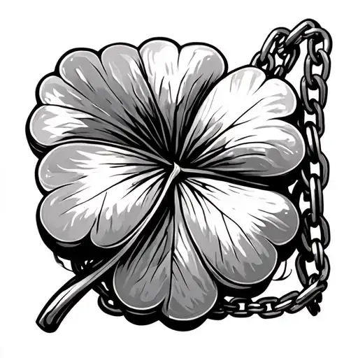 four leaf clover with the cornicello chained to it tattoo design idea