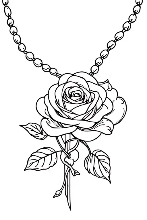 rosary with rose wrapped tattoo design idea