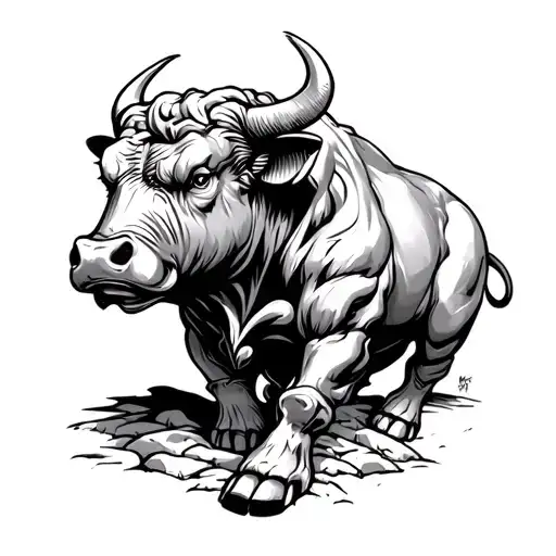 raging bull carved out of stone tattoo design idea