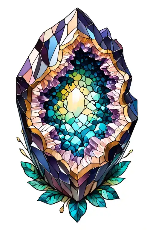 stained glass window with a geode design tattoo design idea