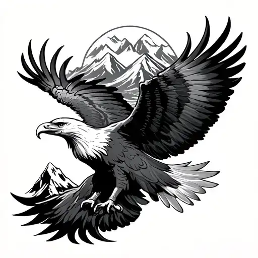 An eagle flies over the mountains rising Phoenix tattoo design idea
