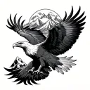 An eagle flies over the mountains rising Phoenix tattoo design idea