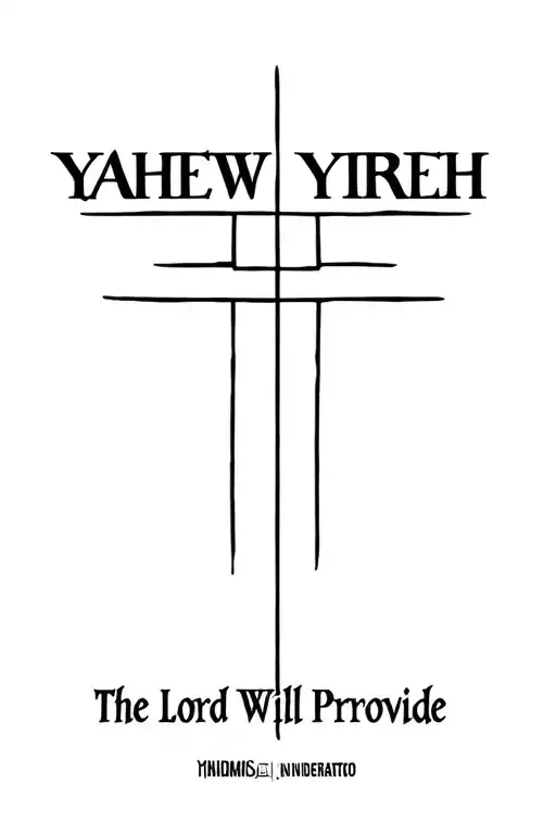cross with the words YAHEW YIREH on top and The Lord Will Provide underneath  tattoo design idea