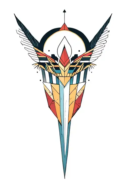 synthesizer cirquit geometric design under knee color dagger tattoo design idea