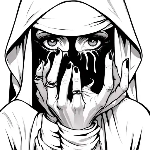 nun with fingers coming out from eyes tattoo design idea