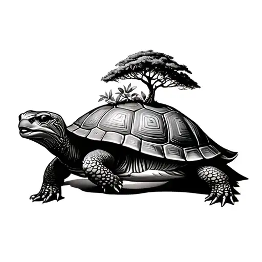realistic tortoise with an african baobab tree growing on it tattoo design idea