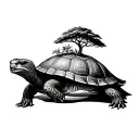 realistic tortoise with an african baobab tree growing on it tattoo design idea