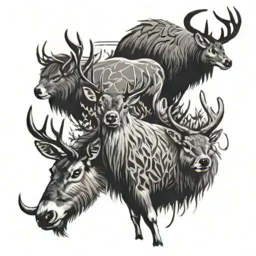 reindeers and a buzzard tattoo design idea