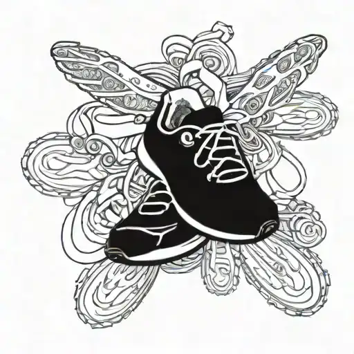 Running shoes, road bike, swimming goggles hanging tattoo design idea