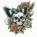 hand skull butter fly and roses blooming tattoo design idea