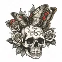hand skull butter fly and roses blooming tattoo design idea