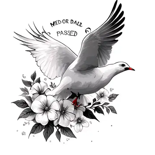 Memorial for dad, In army, Passed Jan 21,2014 flowers and doves detailed tattoo design idea