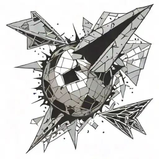 broken disco ball with two paper airplanes flying out of the shattered pieces tattoo design idea