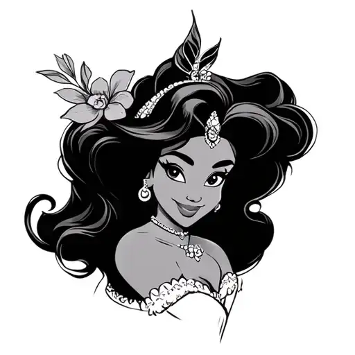 disney Tiana pinup tattooed hand holding tattoo design idea