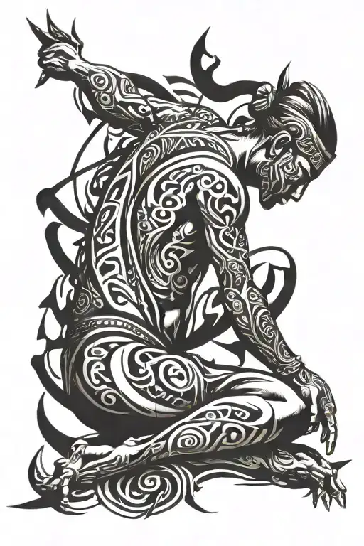 warrior meditation pose tattoo design idea