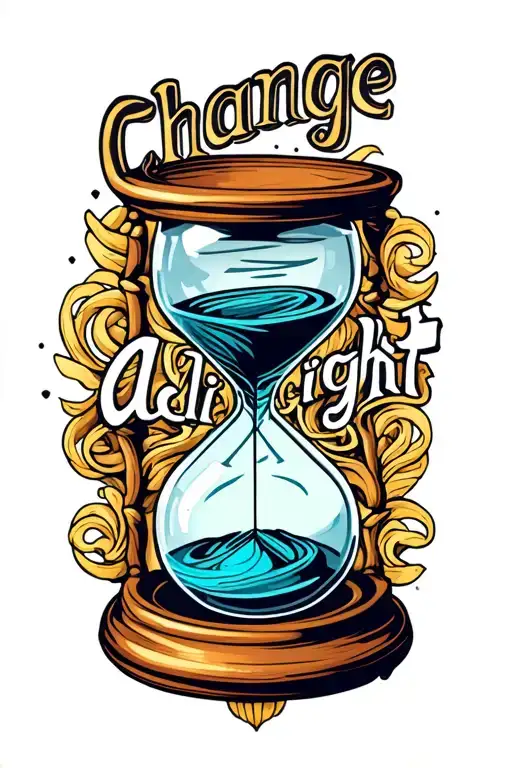 "Change is alright " hourglass filled with swirling tattoo design idea