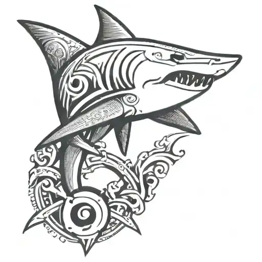 hammer head shark with spartan shield adorned tattoo design idea