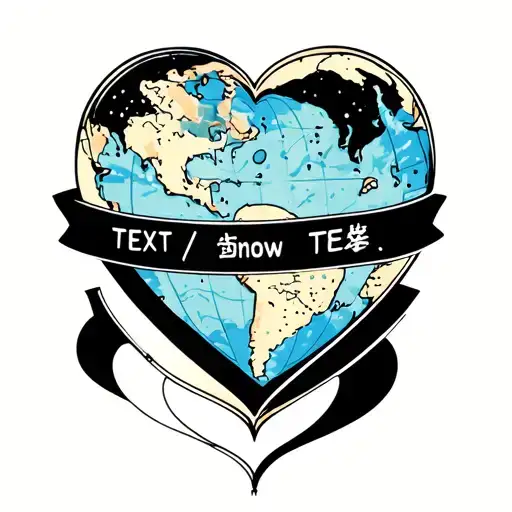 "雄雪" Name Inside A Heart shaped globe tattoo design idea