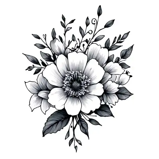 birthday flowers intertwined august , january and October  tattoo design idea