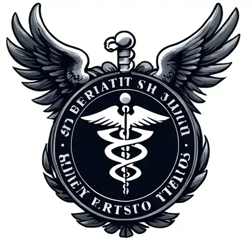 medical seal with serpants plus navy emphasis male tattoo design idea