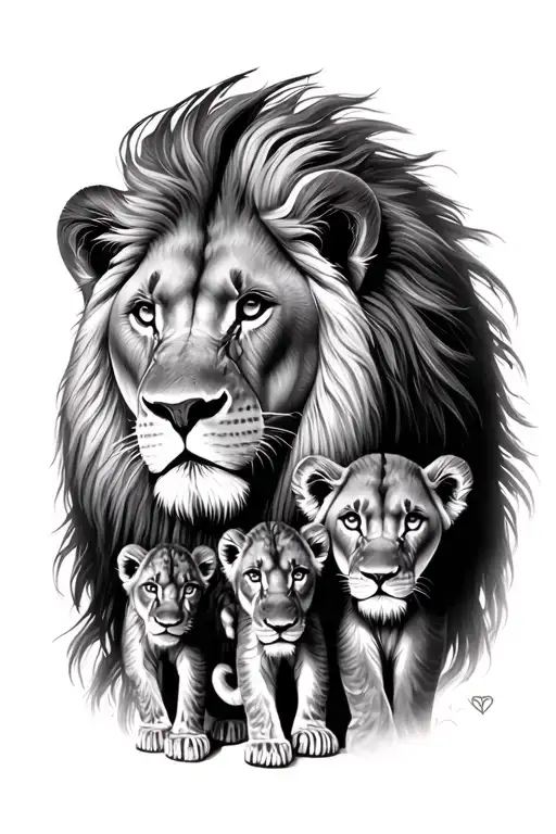 lion, lioness and 2 cubs tattoo design idea
