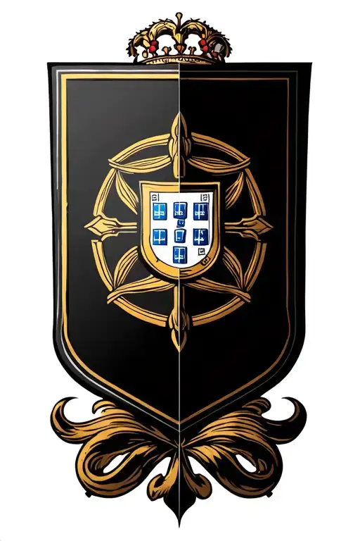 a Portuguese tile tattoo where the tile fills the shield in the flag tattoo design idea