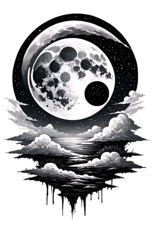Basis: Abstract landscape with the moon and clouds. Elements: the moon in the center or on the side. tattoo design idea