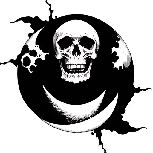 skull moon surrounded tattoo design idea