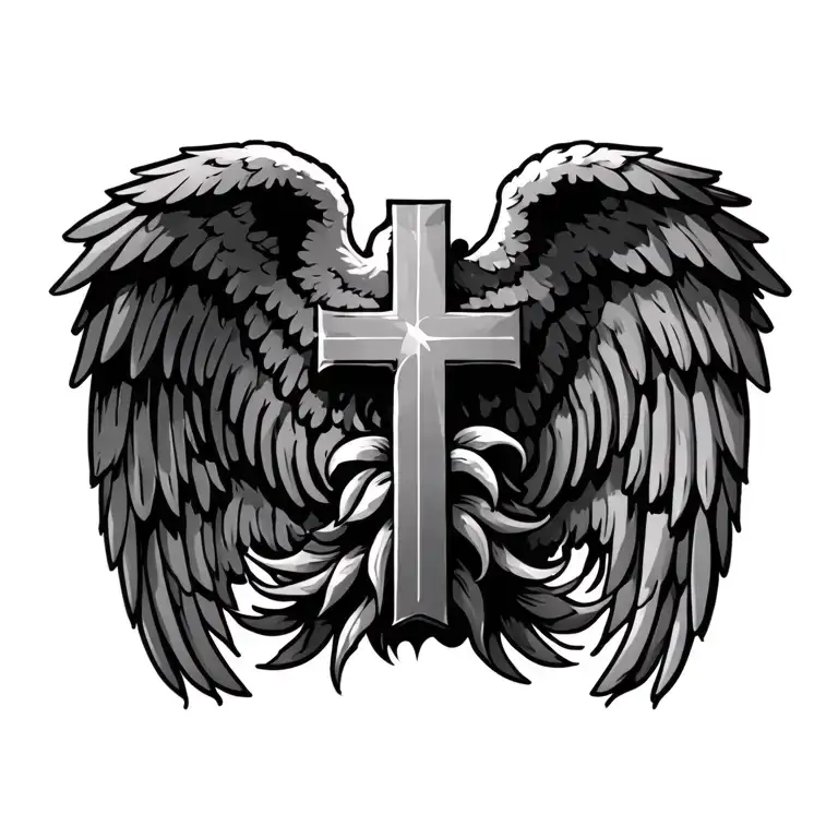 A tattoo design featuring a cross and angel wings intertwined, symbolizing the eternal struggle between good and evil tattoo design idea