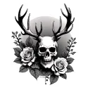 skull stag roses trees knife shapes tattoo design idea