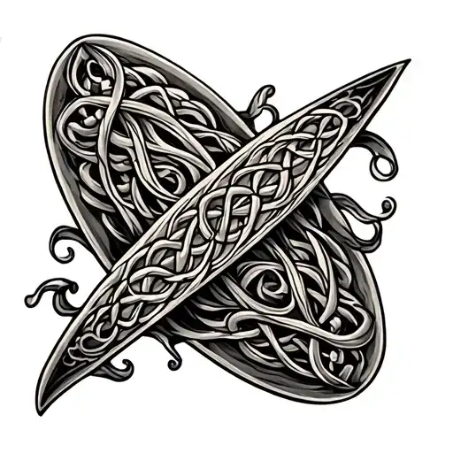 Celtic surfboard floating tattoo design idea
