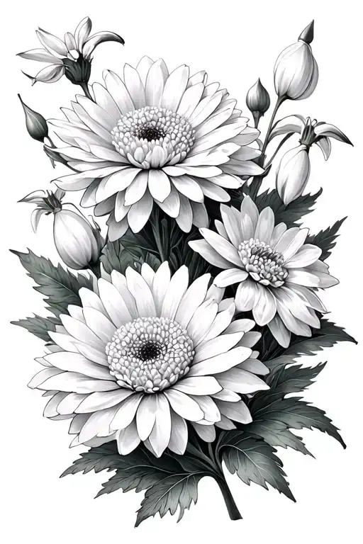 chrysanthemum and snowdrop vintage botanical illustration tattoo design idea