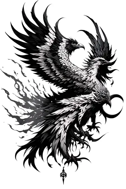 Warrior, phoenix and ashes tattoo design idea