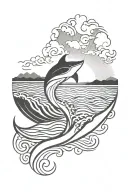 muscle contouring sun setting with waves and stingray  tattoo design idea