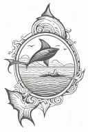 muscle contouring sun setting with waves and stingray  tattoo design idea