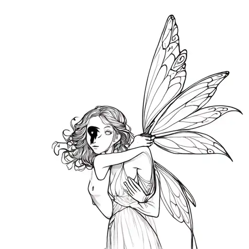 a fairy with a black eye being held in a choke hold by another fairy tattoo design idea