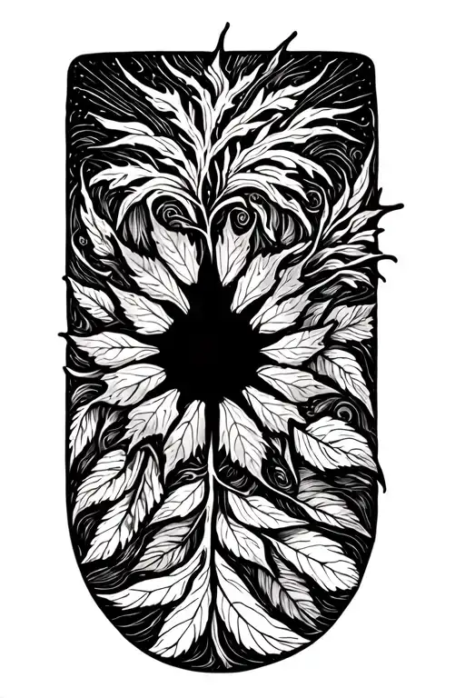 sun with maple leaf shaped like tattoo design idea