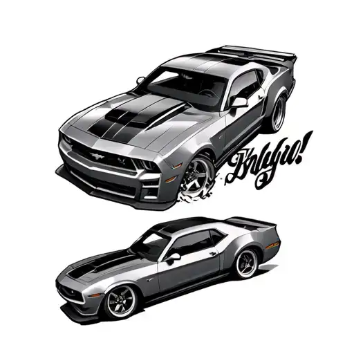 ford Mustang and a Chevrolet Camaro drifting tattoo design idea