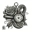 nature and king cobra snake and woman holding roses and a clock watch  tattoo design idea