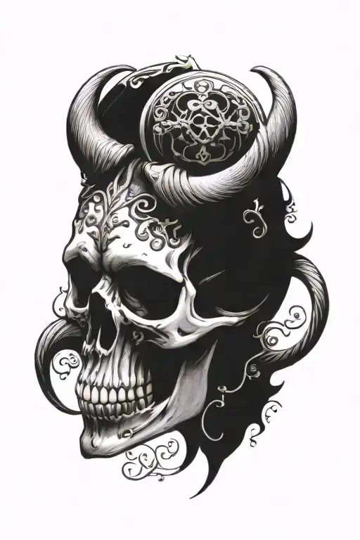 skull with horns tattoo design idea
